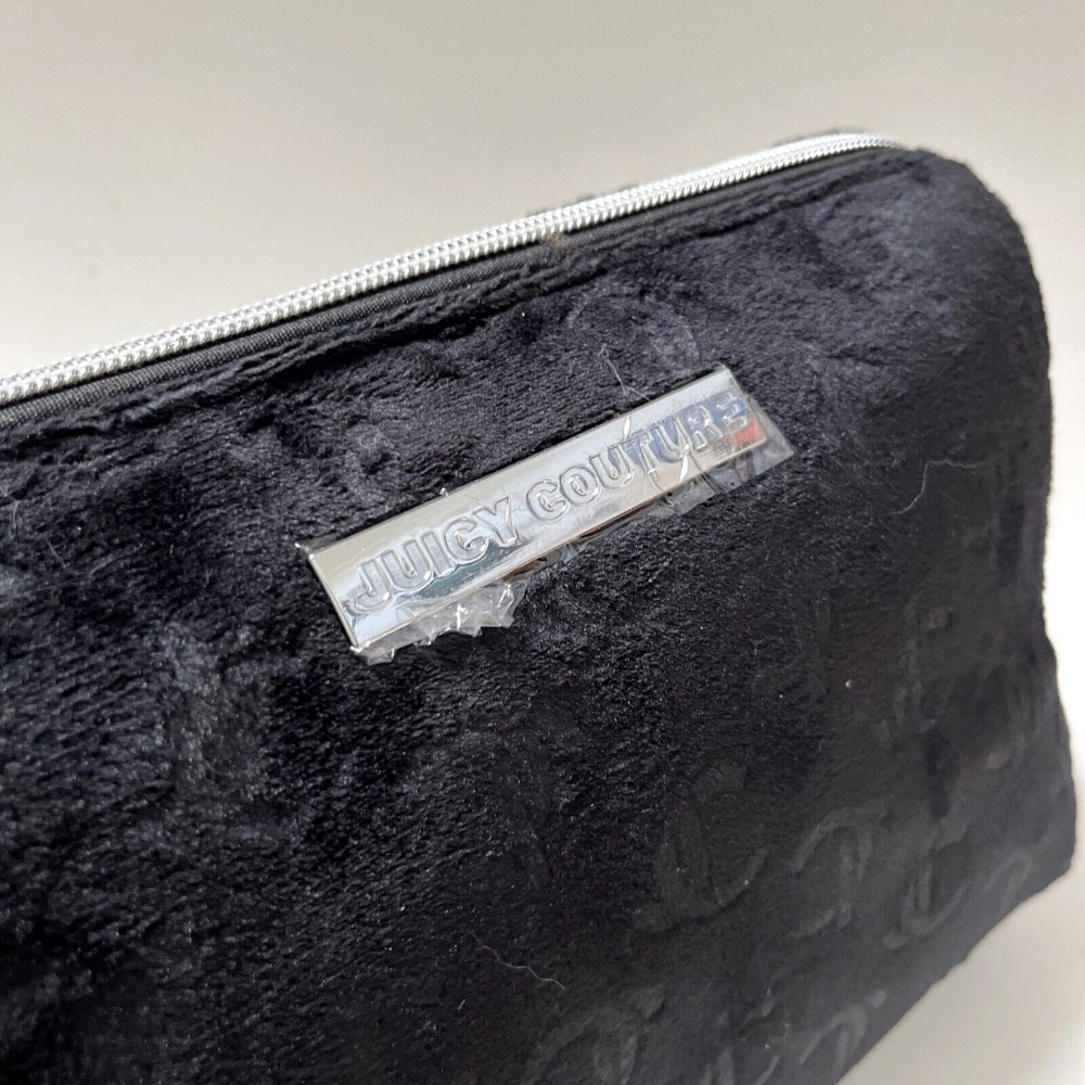 NWT Juicy Couture Black Velour Cosmetics Bag Embossed Logo Makeup Travel Case - Picture 4 of 10